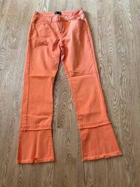 AZI New York Orange Womens Fray Jeans Pants 6 Zipper